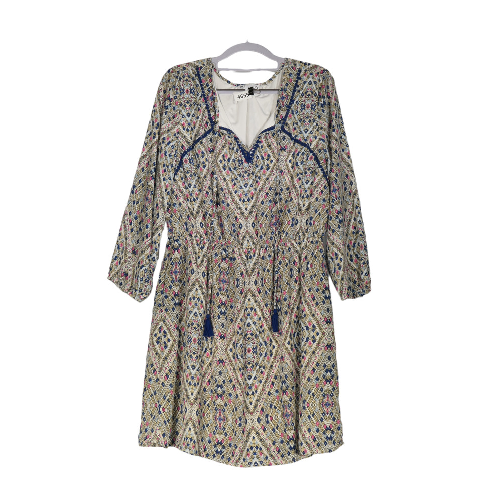 DR2 Dress Women Large Lined Knit Hippie Sheath Tasseled Delicate Crochet Detail